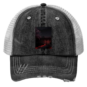 Discover Nighttime Bridge and Cherry Blossom Scene Trucker Hats