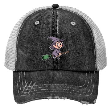Discover Whimsical Witch on a Broomstick Trucker Hats