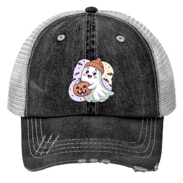 Discover Ghost with Pumpkin & Beanie Trucker Hats