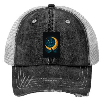 Discover Magical Unicorn and Cat Night Scene Trucker Hats