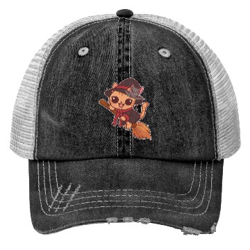 Discover Enchanted Witch Cat with Bat Companion Trucker Hats