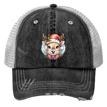Discover Cute Rudolph Reindeer Watercolor Christmas Art Trucker Hats
