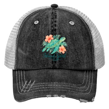Discover Tropical Turtle with Hibiscus and Foliage Trucker Hats