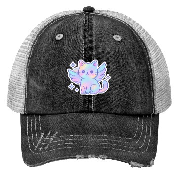 Discover Celestial Winged Cat Illustration Trucker Hats