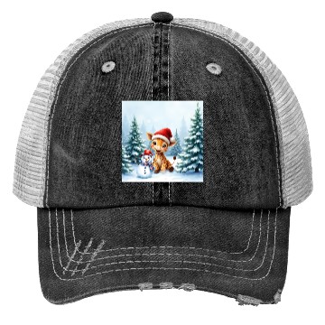 Discover Festive Giraffe with Snowman Santa Hat Trucker Hats