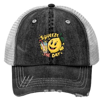 Discover Squeeze The Day Lemon Cartoon Trucker Hats