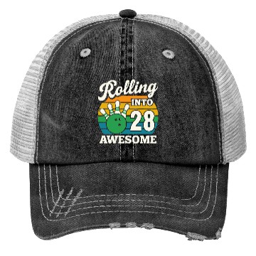 Discover Retro Bowling 28th Birthday Celebration Trucker Hats