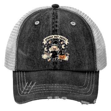 Discover Whimsical Halloween Witch and Cat Design Trucker Hats