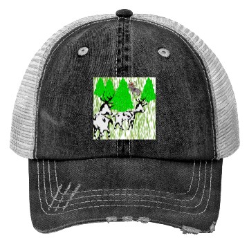 Discover Whimsical Forest Moose with Reindeer Trucker Hats
