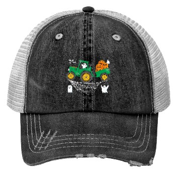 Discover Halloween Tractor Farming Pumpkin Farm Spooky Boy Trucker Hats