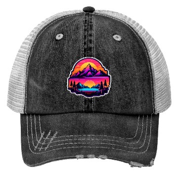 Discover Neon Mountain Sunset Landscape Trucker Hats