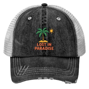 Discover Tropical Sunset Palm Illustration Trucker Hats
