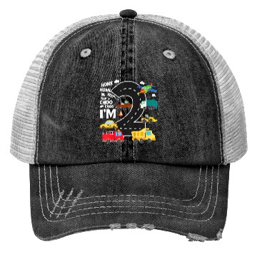 Discover Kids Birthday 2 Traffic Vehicles Number Two Design Trucker Hats