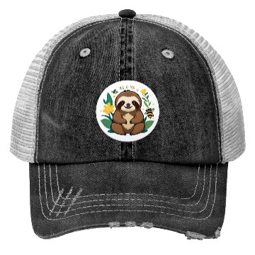 Discover Adorable Sloth with Bee and Flower Motif Trucker Hats