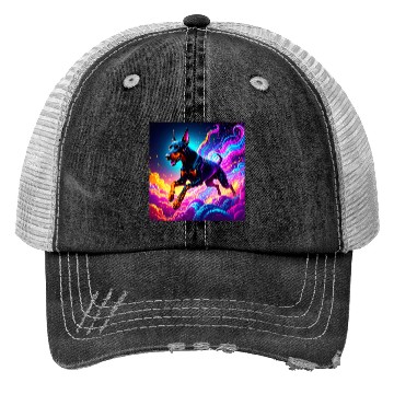 Discover Neon Doberman Illustration Trucker Hats