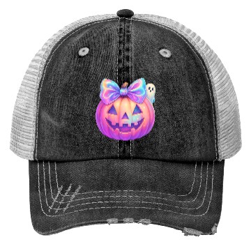Discover Glowing Halloween Pumpkin with Iridescent Bow Trucker Hats