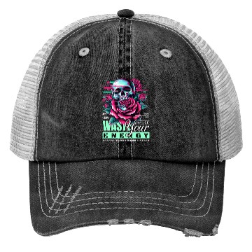 Discover Vivid Skull with Roses Neon Artwork Trucker Hats