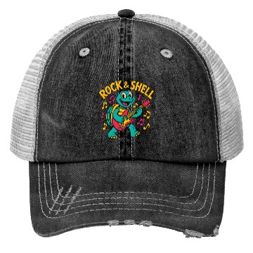 Discover Cute Turtle Rock Guitar Design Trucker Hats