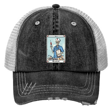 Discover Skeleton Nurse Tarot Card Halloween Trucker Hats