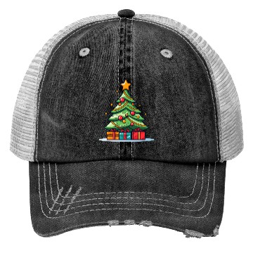 Discover Festive Christmas Tree with Gifts Trucker Hats