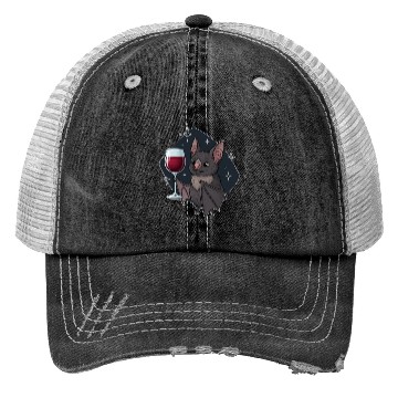 Discover Charming Bat with Wine Glass Illustration Trucker Hats