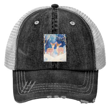 Discover Enchanted Winter Deer Scene Trucker Hats