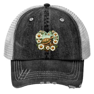 Discover Turtle surrounded by Daisy Heart Design Trucker Hats