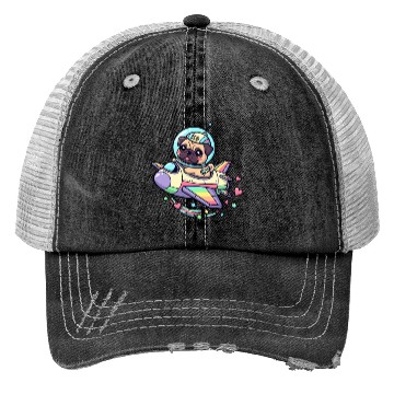 Discover Pug Astronaut in Rainbow Spaceship Trucker Hats