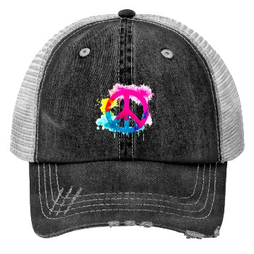 Discover Peace sign neon colors groovy spray paint splatter Trucker Hats