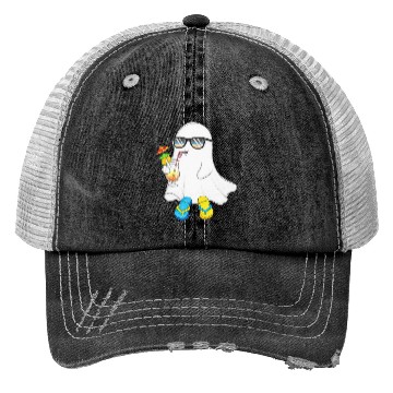 Discover Relaxed Ghost with Summer Vibes Trucker Hats