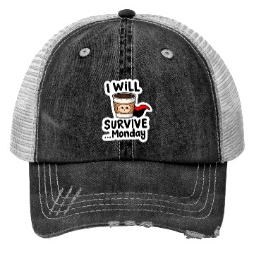 Discover Cute Coffee Survival Meme Design Trucker Hats