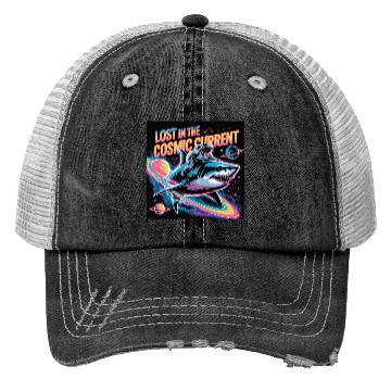 Discover Cosmic Shark Astronaut Trucker Hats Design