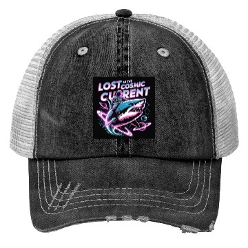 Discover Lost in the Cosmic Shark Adventure Trucker Hats