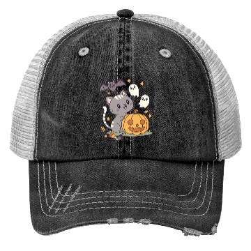 Discover Halloween Kawaii Cat Bat Pumpkin Trucker Hats