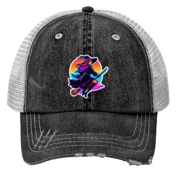 Discover Enchanted Witch on a Broom Halloween Trucker Hats