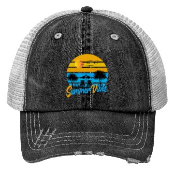 Discover Tropical Summer Vibes Sunset Scene Trucker Hats