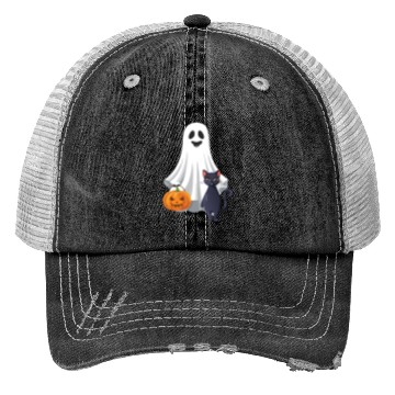 Discover Halloween Ghost Cat Pumpkin Trucker Hats