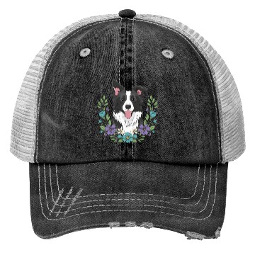 Discover Playful Border Collie Floral Trucker Hats