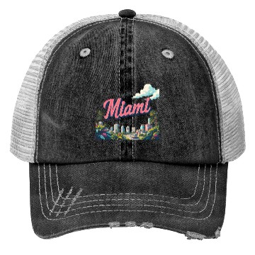 Discover Vibrant Miami Skyline with Tropical Flair Trucker Hats