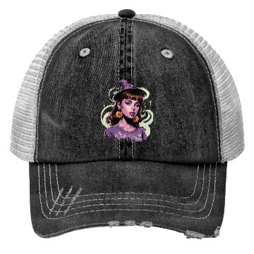 Discover Enchanting Witch Portrait Design Trucker Hats