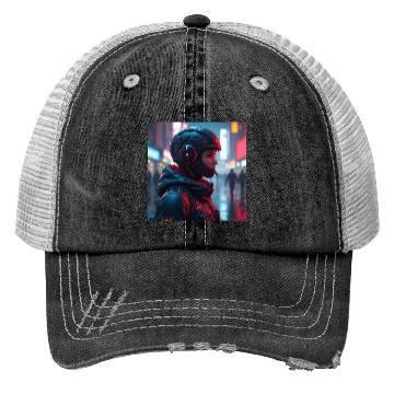 Discover Futuristic Cyberpunk Nightscape Trucker Hats