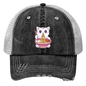 Discover Cute Kawaii Cat Eating Ramen  Trucker Hats