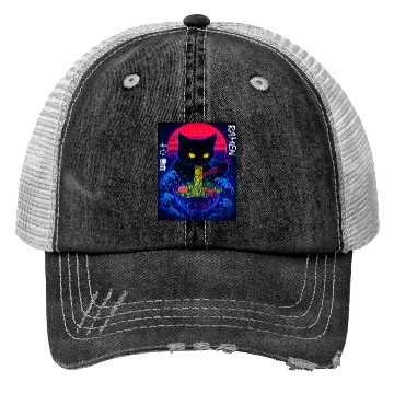 Discover Neon Black Cat Ramen Art Trucker Hats