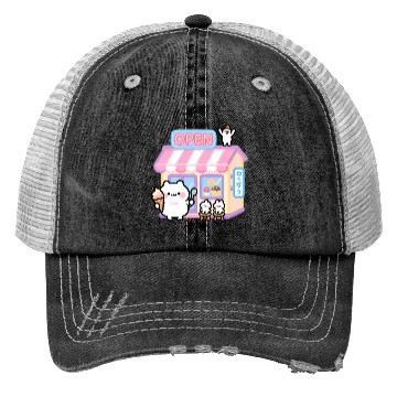 Discover Kawaii Cat Ice Cream Shop Illustration Trucker Hats