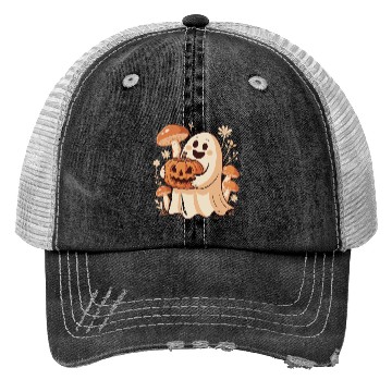 Discover Cottagecore Halloween Ghost Flower Pumpkin Trucker Hats