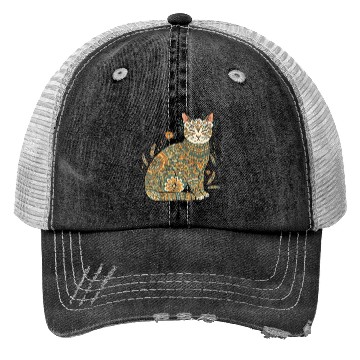 Discover Boho Cat – Smiling Floral Mandala Design Trucker Hats