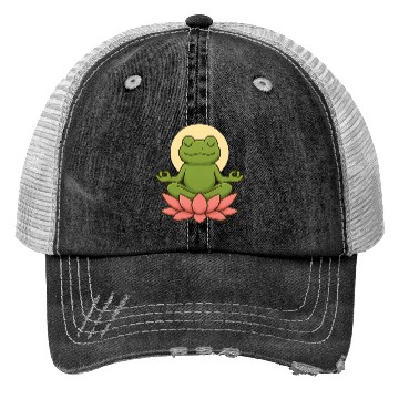 Discover Serene Green Frog Meditation Design Trucker Hats