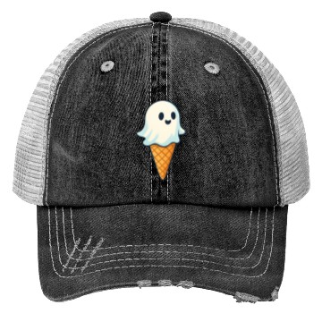 Discover Cute Ghost Ice Cream Illustration Trucker Hats