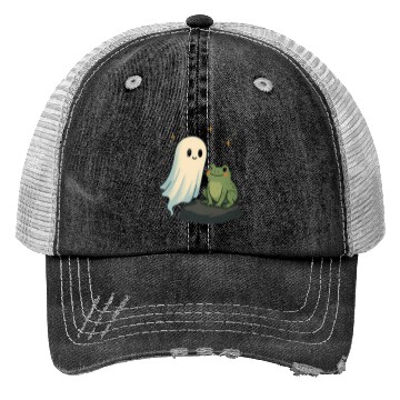 Discover Whimsical Ghost and Frog Friendship Trucker Hats