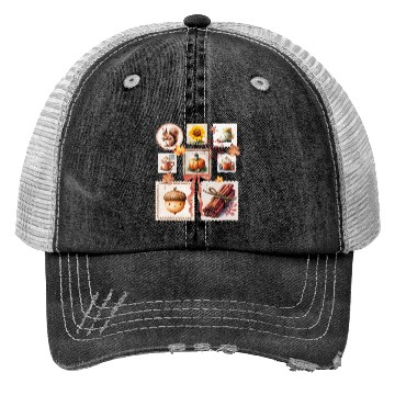 Discover Watercolor Autumn Postage Stamps Fall Vibes Autumn Trucker Hats